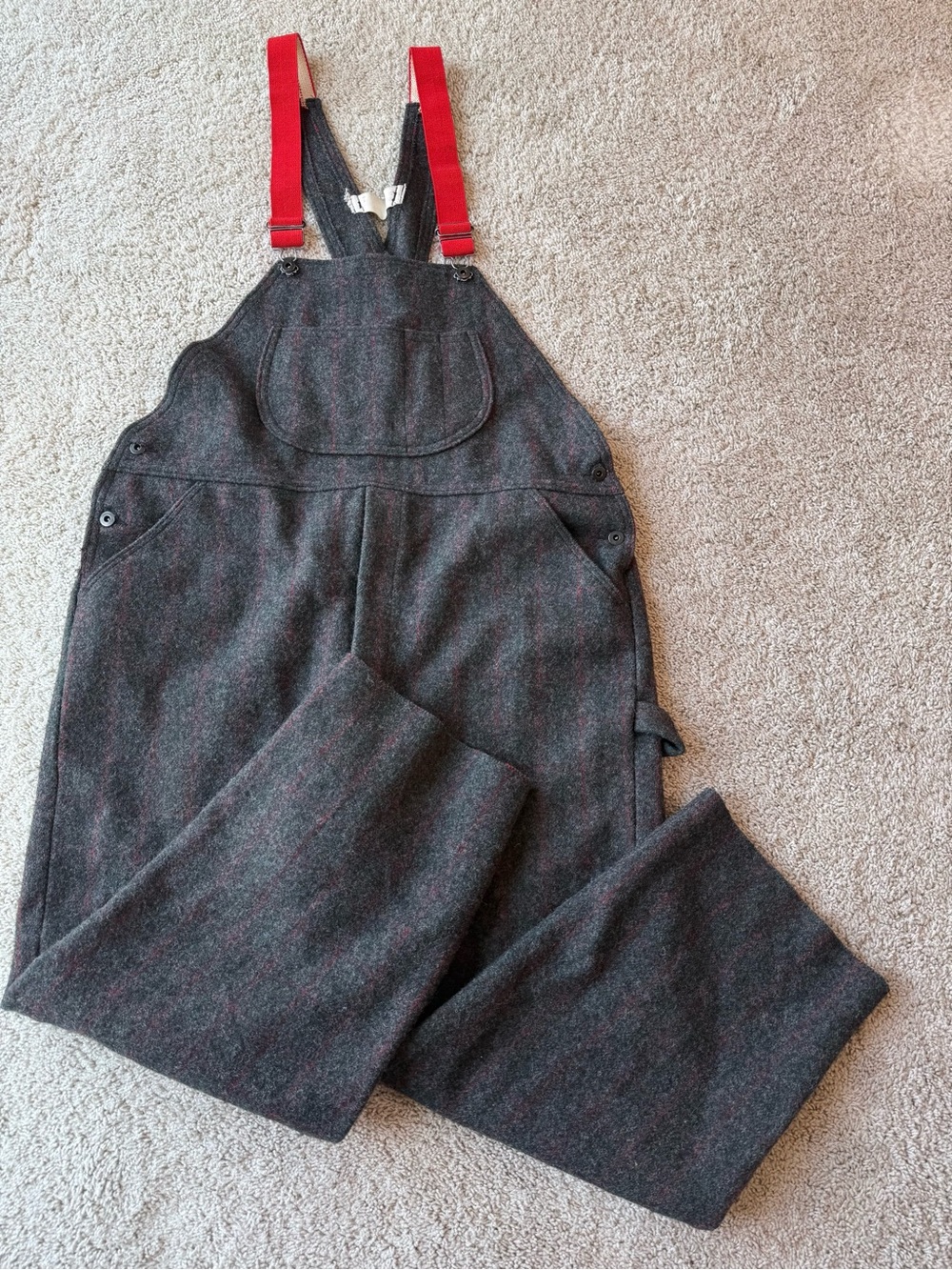 Woolrich Malone Heavy Wool Plaid Hunting Overalls Bibs Size Large 1994 Black Red